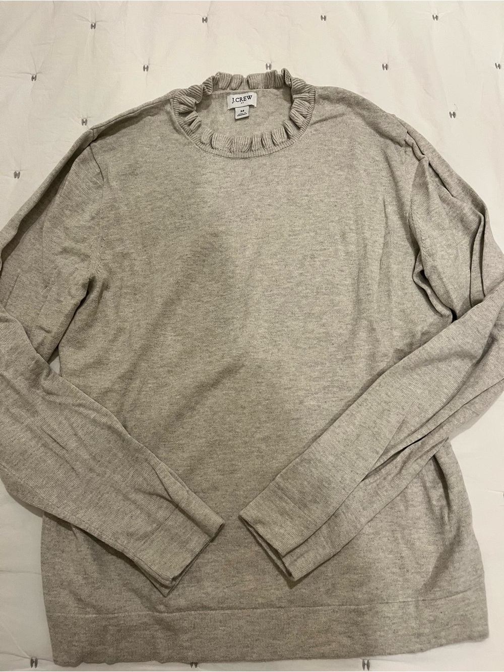 J.Crew Ruffle Trim Crewneck Sweater Oatmeal Size M